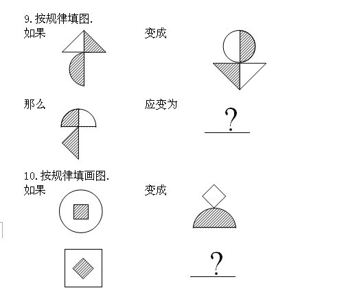 8.下圖是用幾何圖形組成的小房子,請你根據組成的規律在標號處畫出相應的圖形. 那么 應變成 內蒙古公務員圖形推理參考答案 1. 觀察這道題給出的八個圖,形狀都是箭,這使我們可以肯定空格處的圖形也是箭.在這組圖中,發生變化的有兩點:一是箭的方向,二是箭尾的“羽毛”.